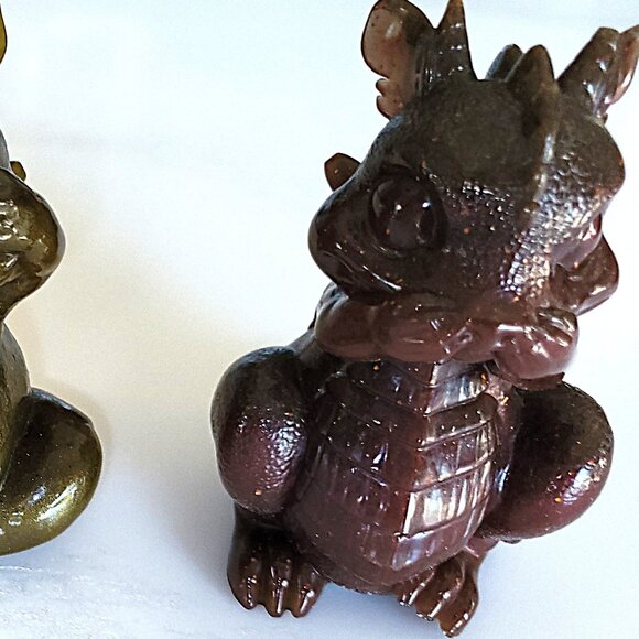DRAGON TRIO Resin Figurines gold silver copper NEW collectible Hear See Speak No - Picture 3 of 6